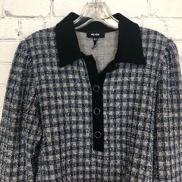 ME+EM Navy Tweed Pouf Sleeve Top Size 8 - Picture 2 of 7
